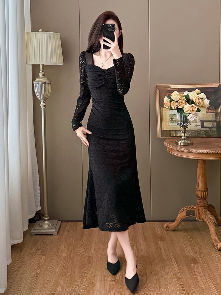 【dress】チュールドッキングレースワンピース Q7499