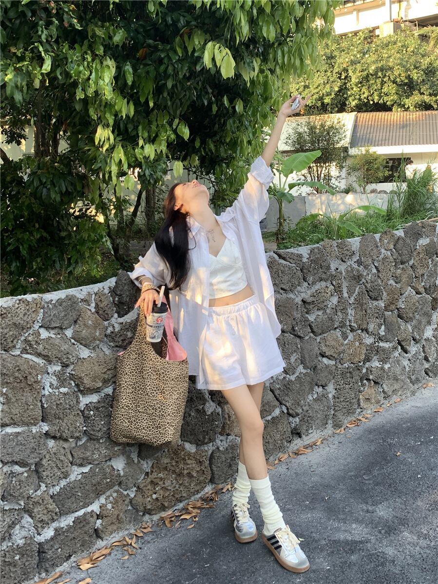 【set】薄手ブラウス+ハイウエストショートパンツ２点セットG21291