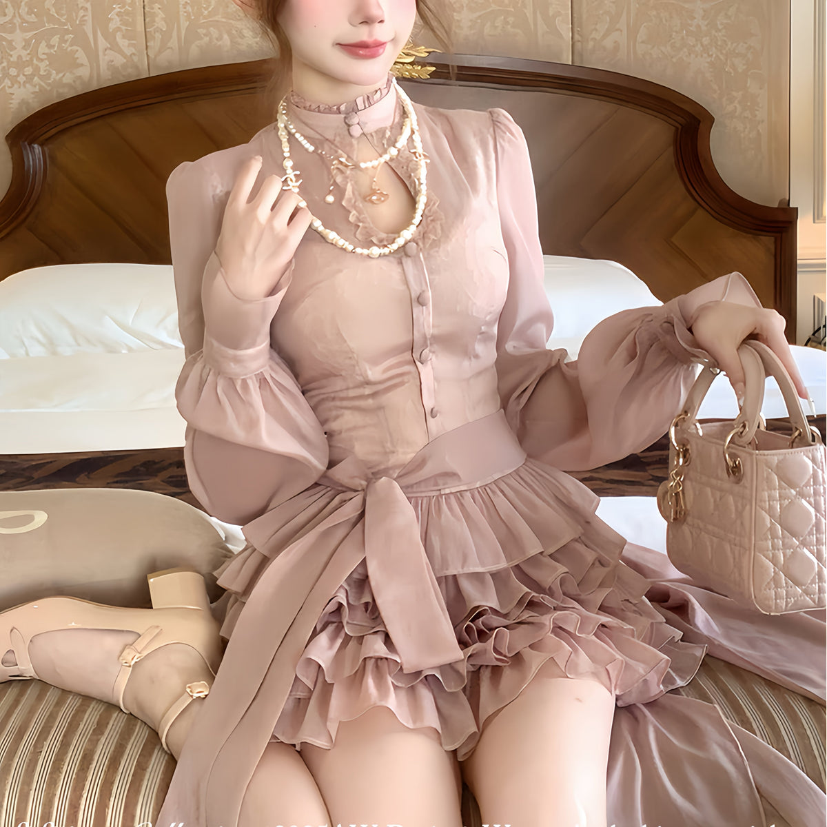 【dress】ビッグリボンティアードミニワンピース　N3326
