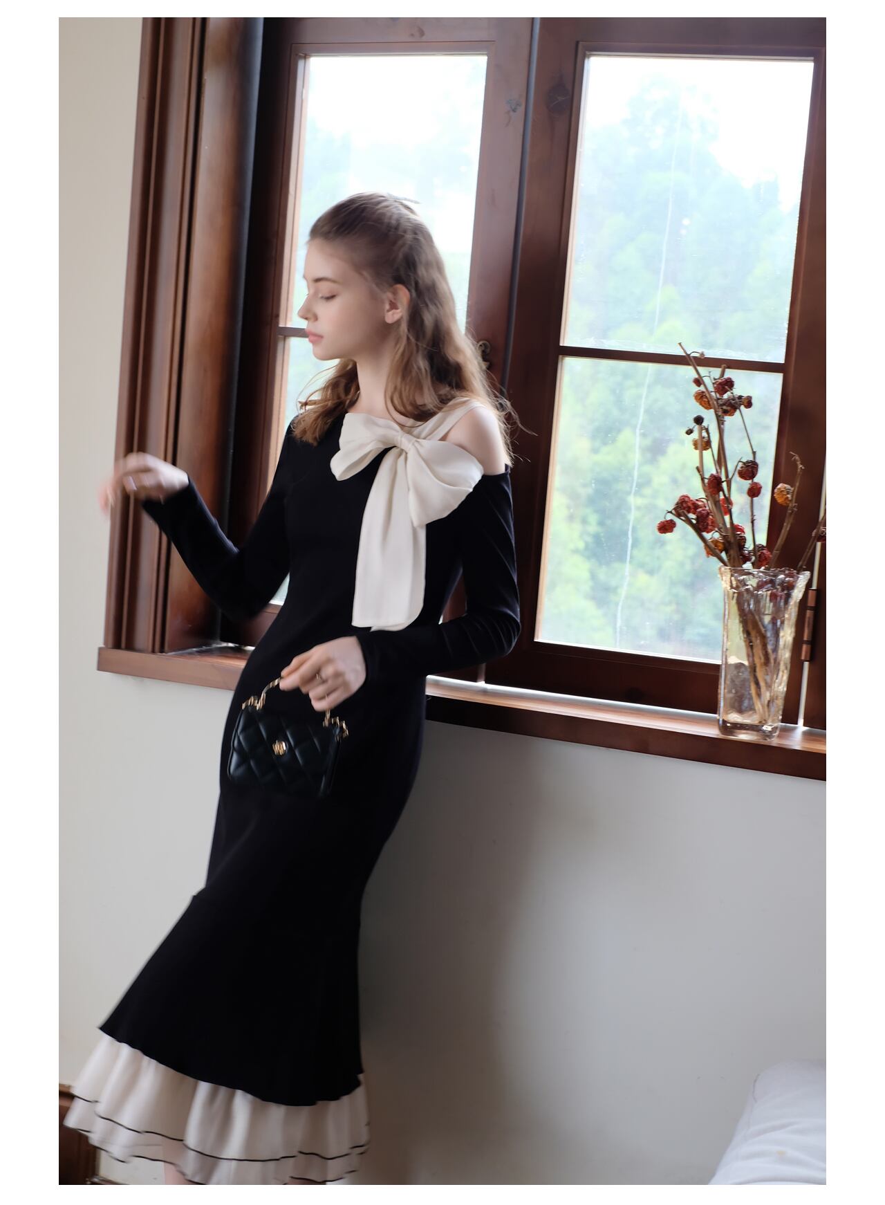 【dress】ショルダーリボンアシンメマーメイドワンピース　N2744