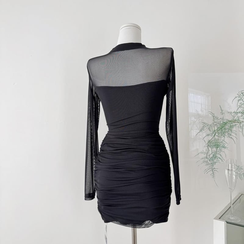 【dress】透け感チュールワンピース Q7675