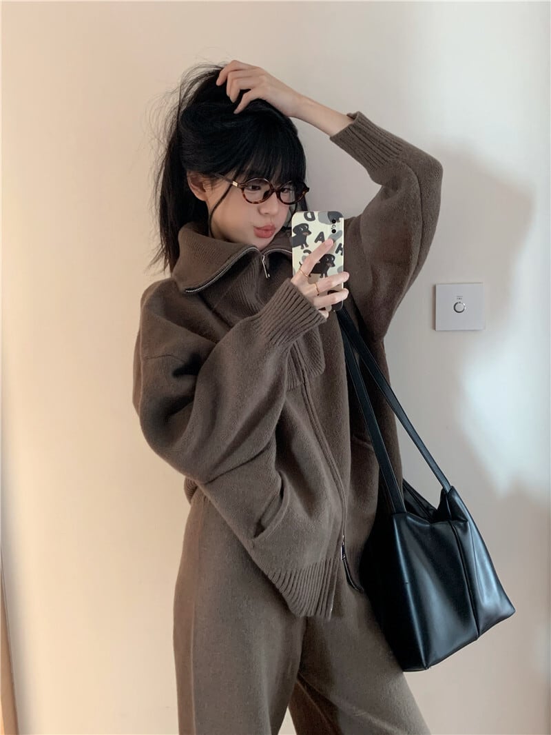 【set】ニットカーデ×ワイドパンツセット　M27220