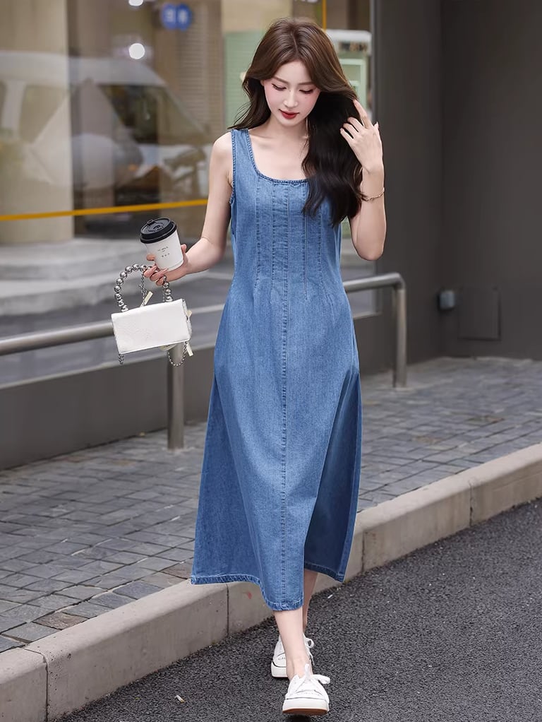 【dress】ロングデニムベストワンピース Q8423