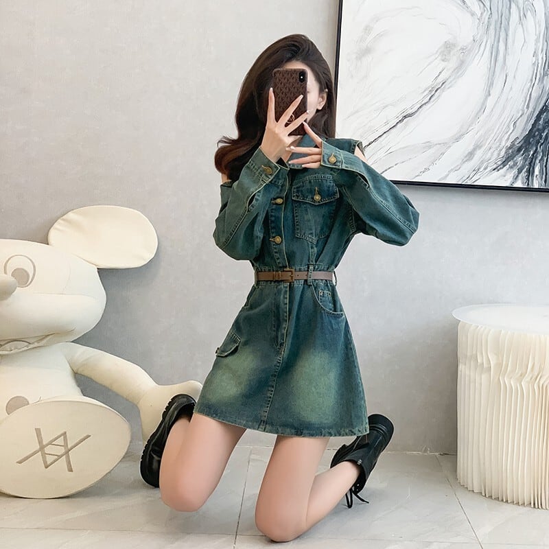 【dress】オフショルダーデニムワンピース　M25743