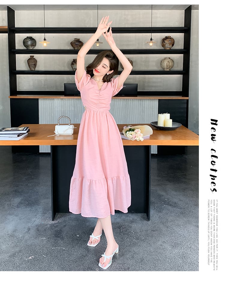 【dress】Vネックギャザーワンピース G20667