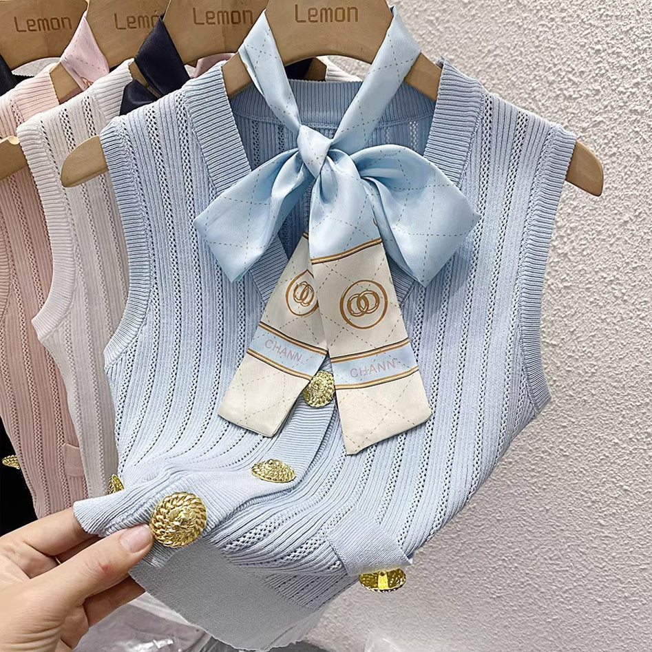 【tops】4色リボン付きキャミソール F7576