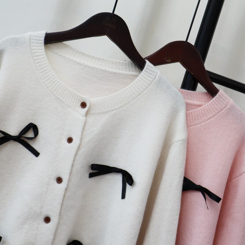【outer】リボン付きニットカーデ　M25491
