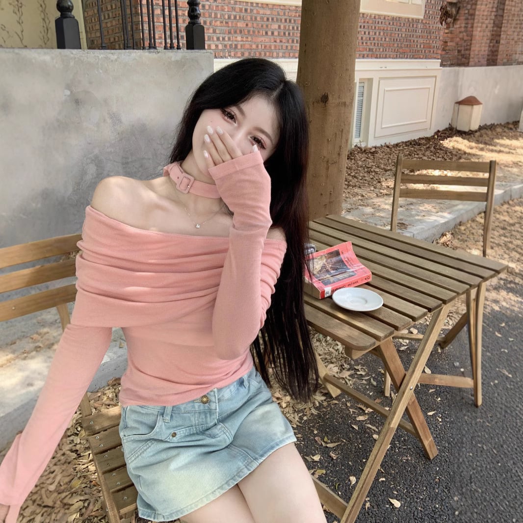 【tops】オフショルダーニットトップス　M28638