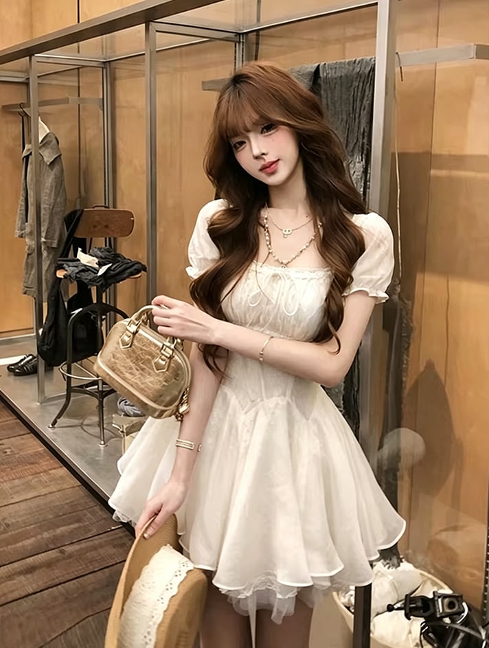【dress】レースドッキングフレアワンピース Q8470