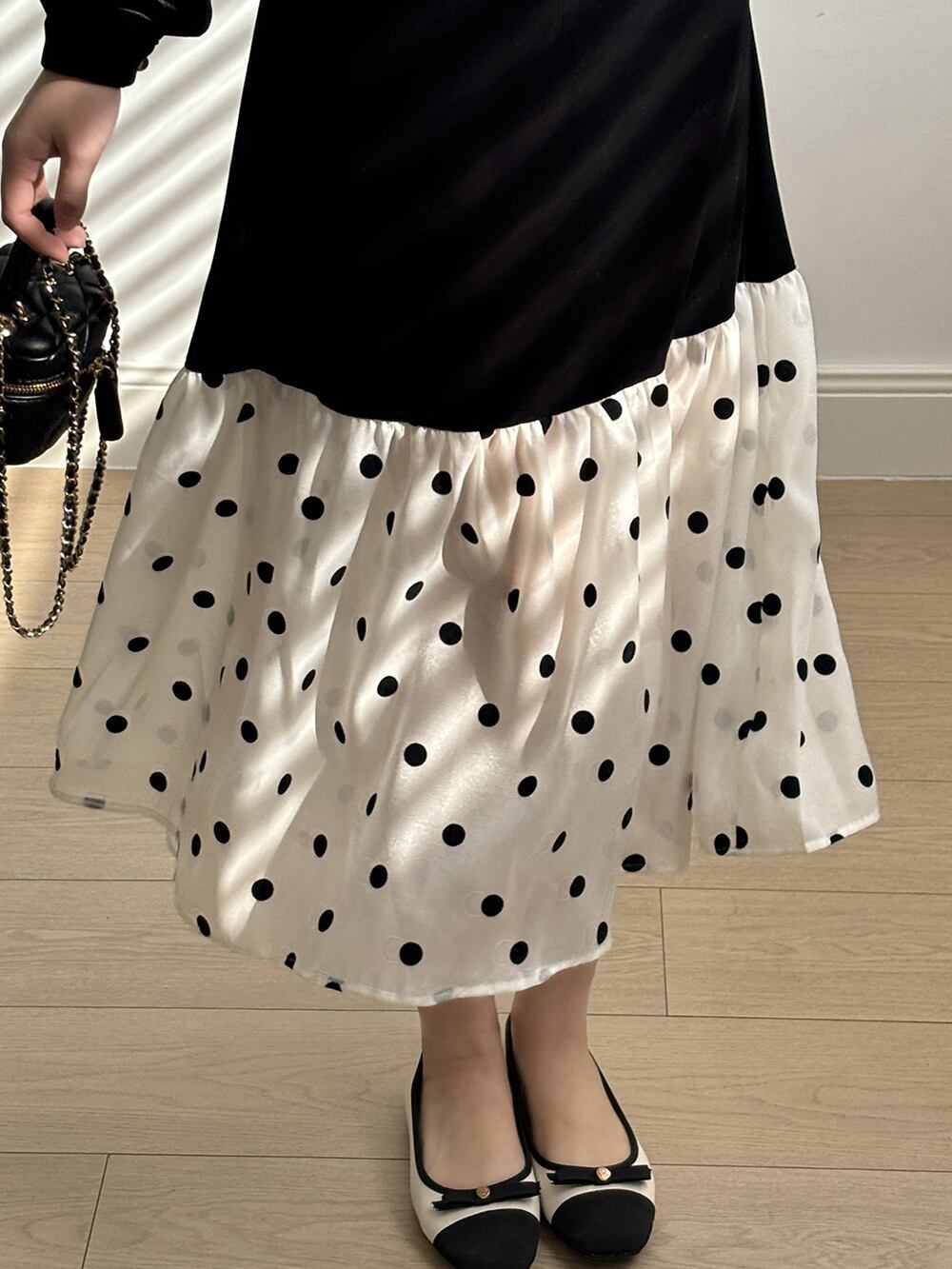 【dress】ドット柄ドッキングワンピース　M29743