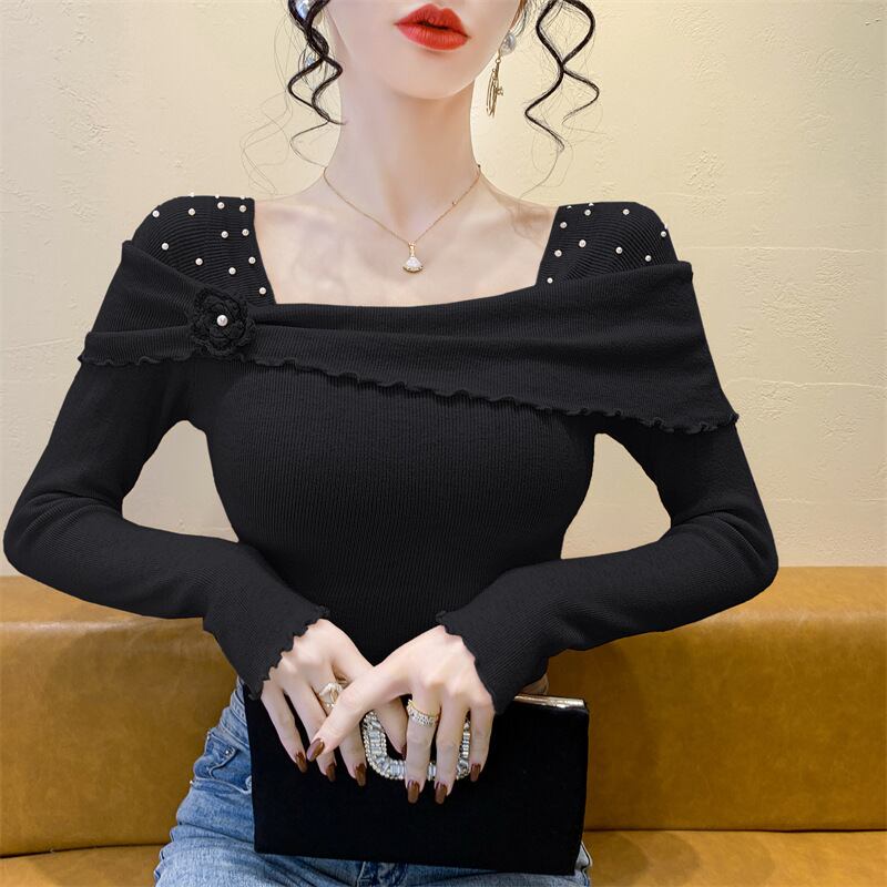 【tops】パール立体フラワーニットトップス　M28666
