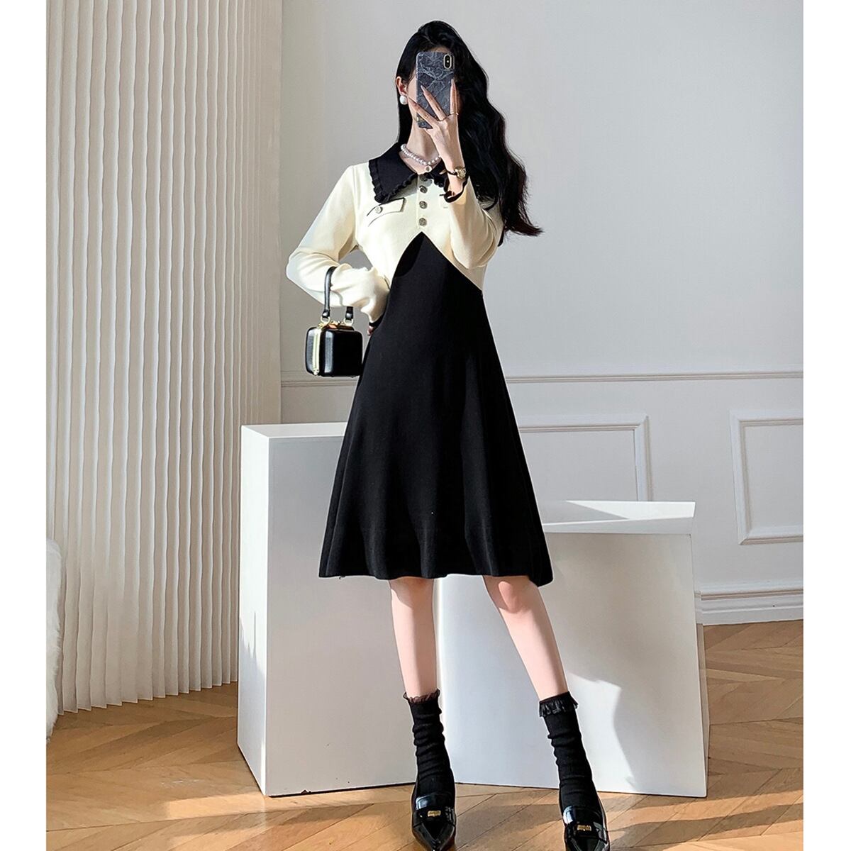 【dress】ドッキングニットワンピース　M18989