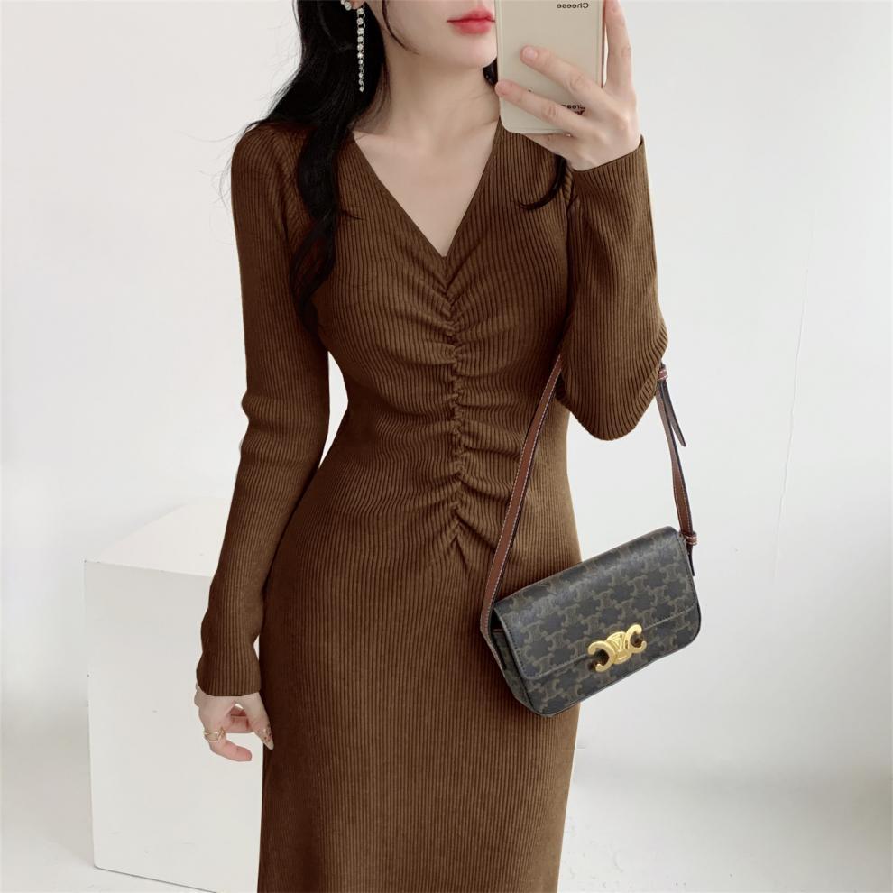 【dress】Vネックニットワンピース　M28028