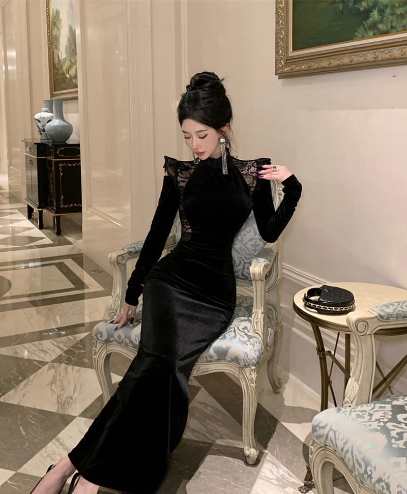 【dress】レースドッキングワンピース Q7060
