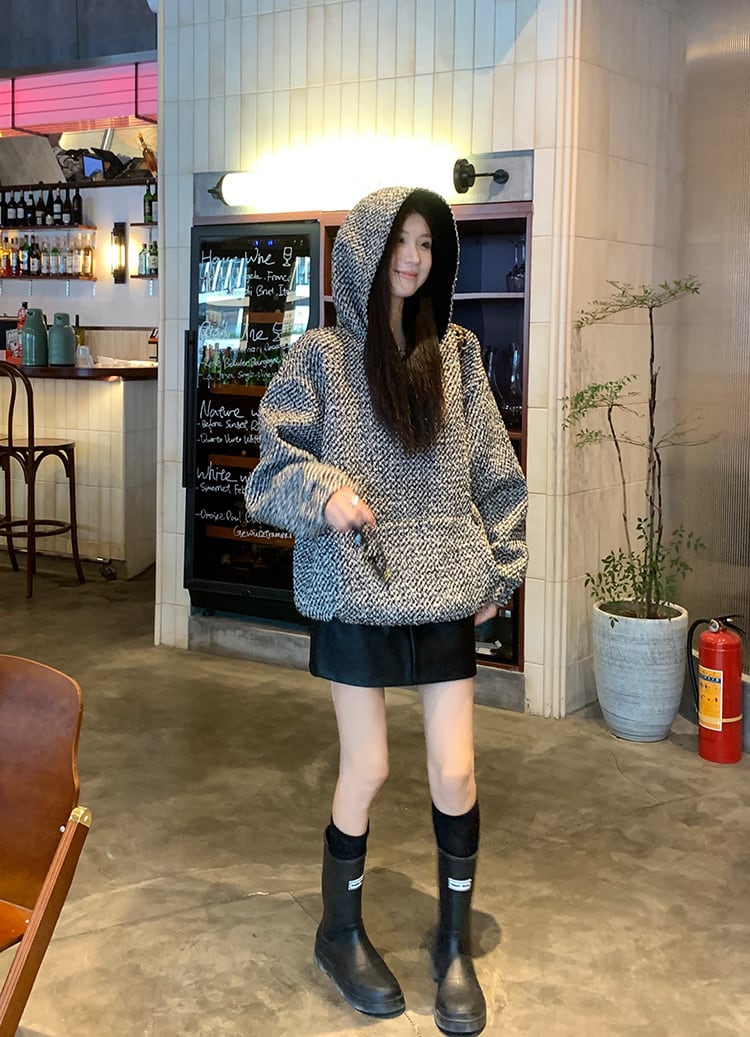 【tops】フード付き厚手パーカーG19985