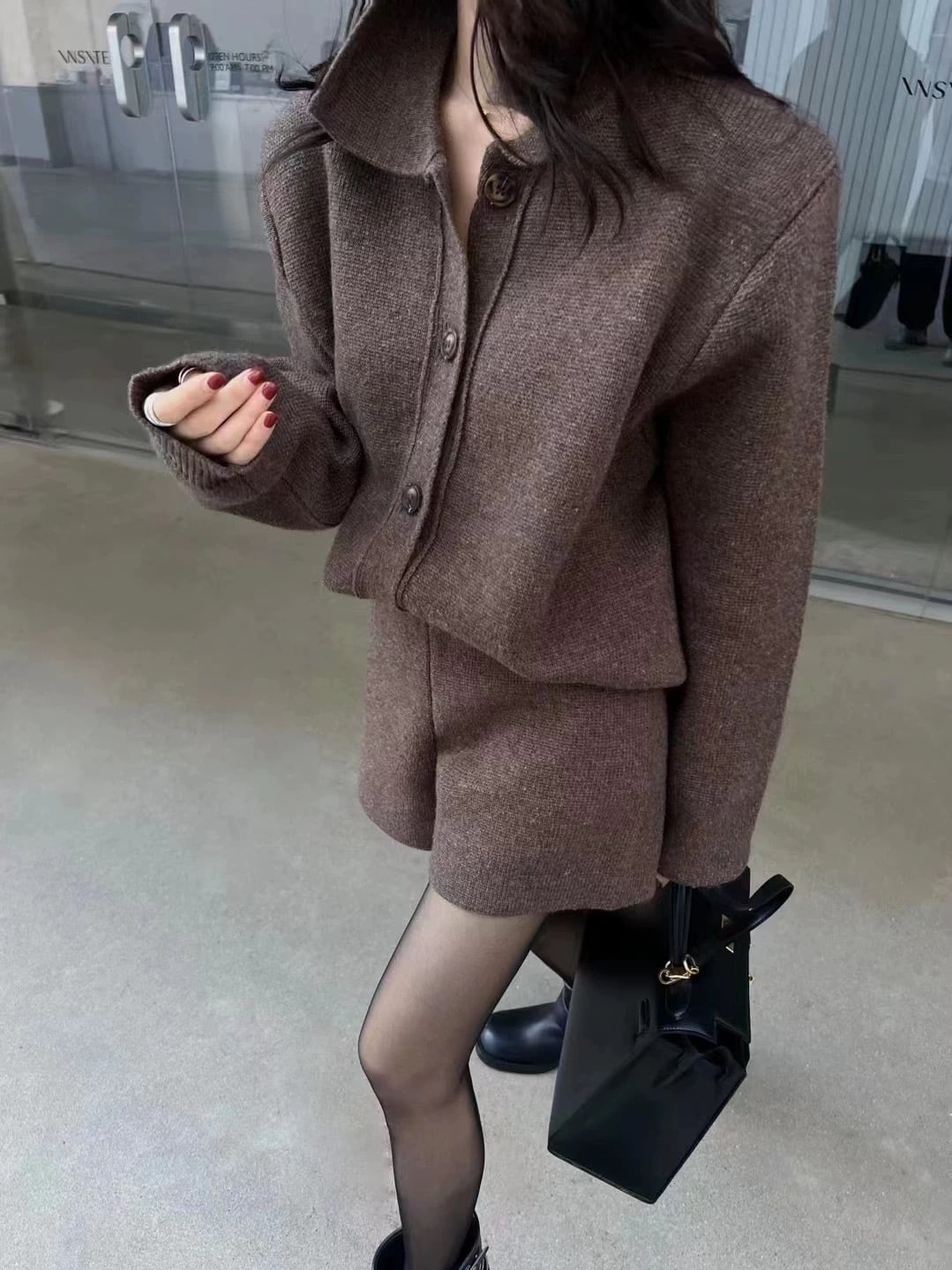 【set】ニットカーデ×ショートパンツセット　M25552