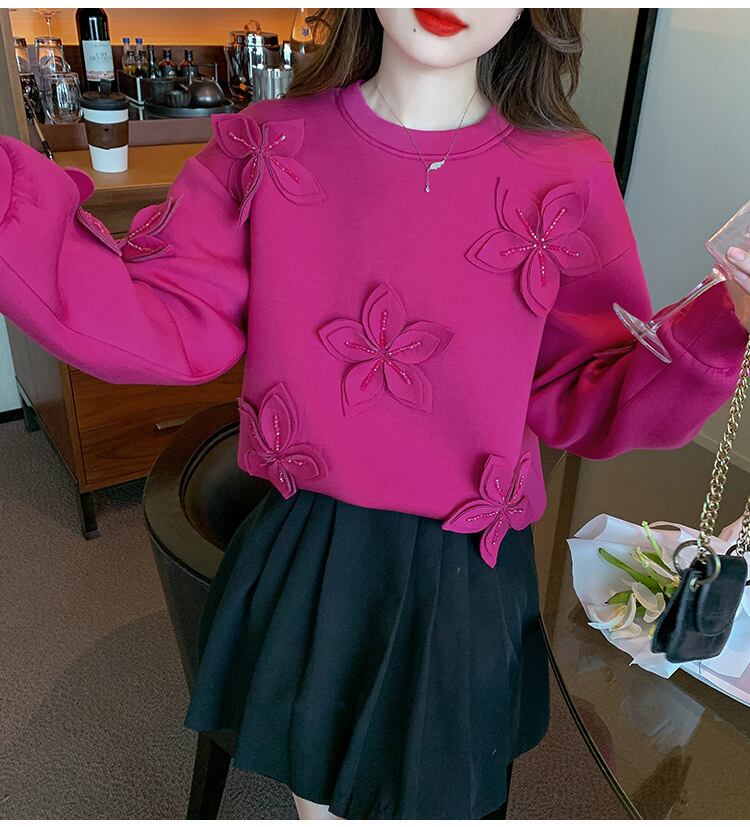 【tops】ビジュー立体フラワープルオーバー　M29139