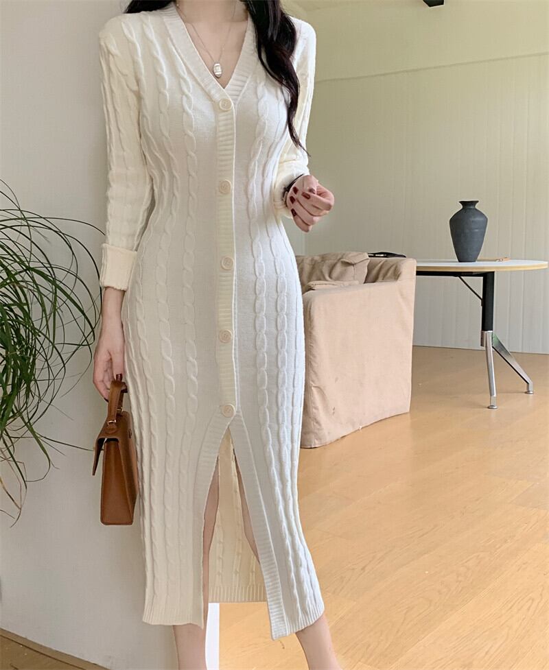 【dress】Vネックニットワンピース　M27377