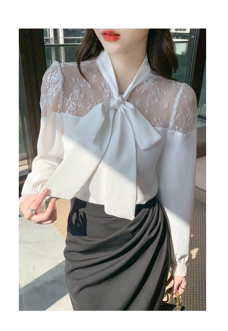 【tops】レース切り替えシャツトップス　M25165