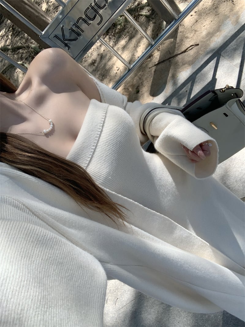 【set】ロング丈カーディガン×ベアトップワンピースセット　N2799