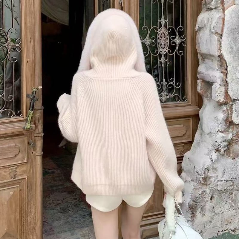 【outer】ファー付きニットカーディガン Q7062