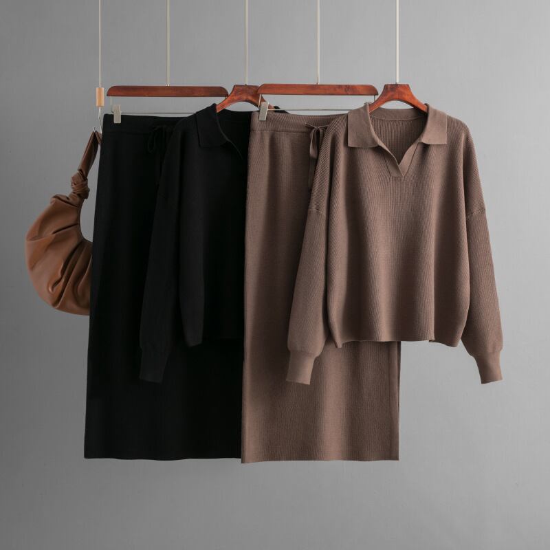 【set】POLOネックニットセーター+スカートセット　M27333