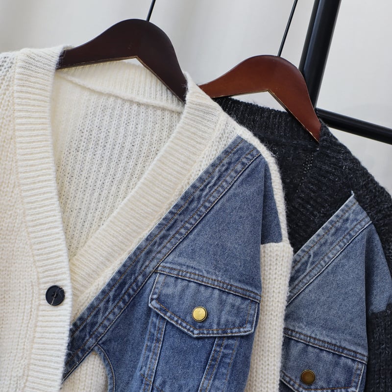 【outer】デニム切り替えニットカーデ　M27542