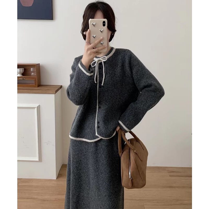 【set】ニットカーデ×スカートセット　M26274