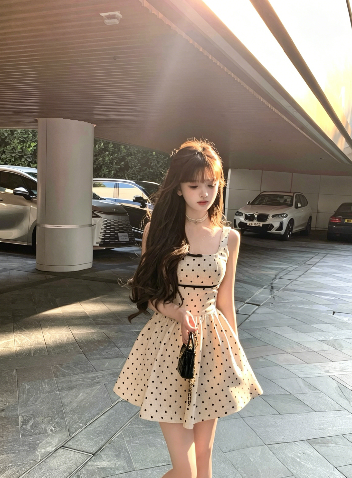 【dress】バックリボンドット柄ミニワンピース　M30198