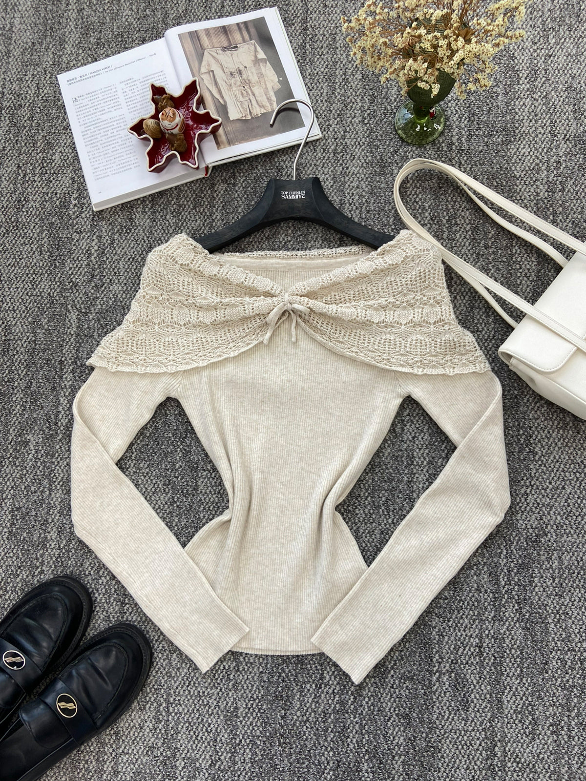 【tops】フェイクレイヤードニットトップス Q8937