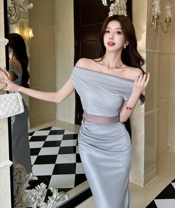 【dress】チュールコンビマーメイドワンピース　M30798