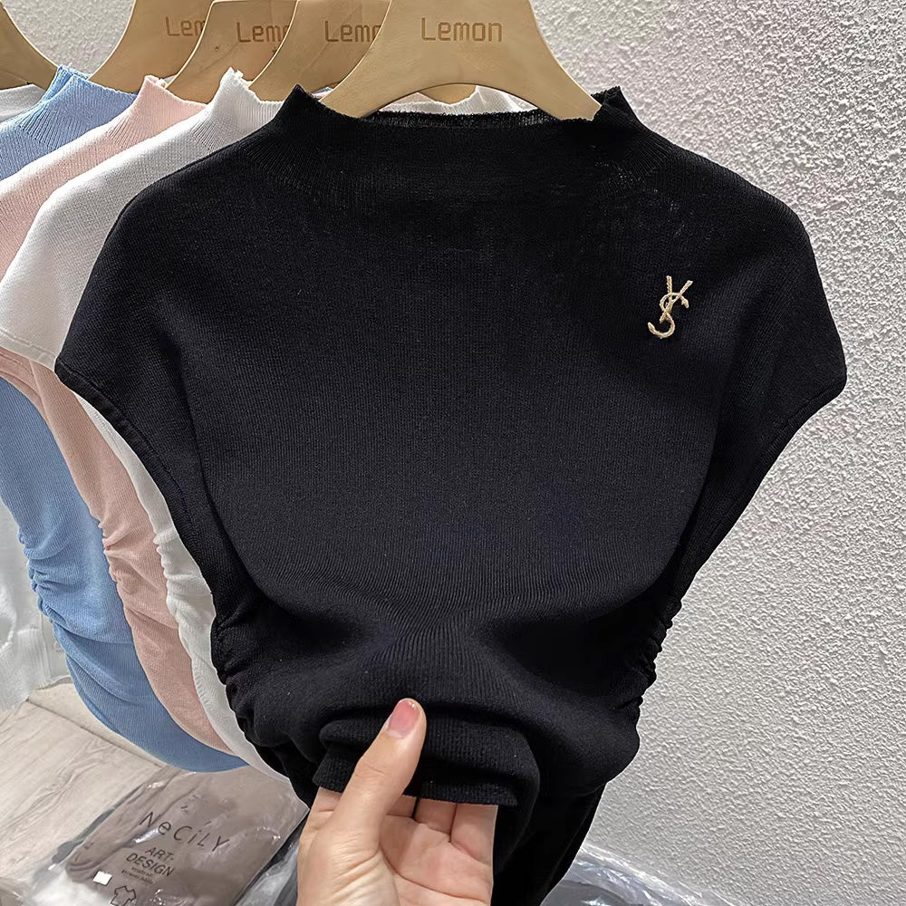 【tops】4色半袖ニットTシャツF7760