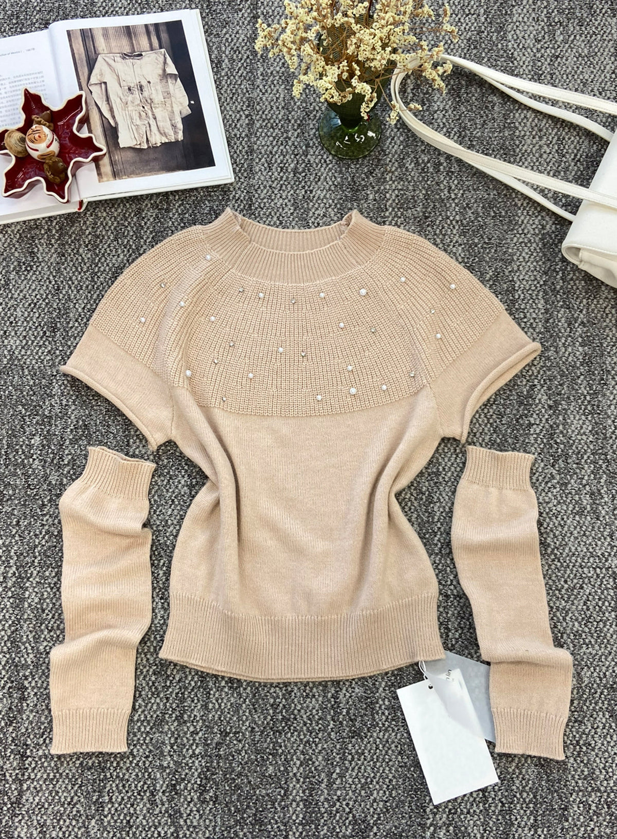 【tops】アームカバー付きニットトップス Q8930