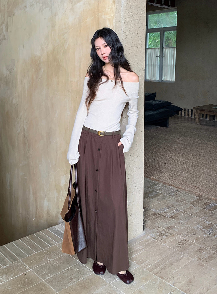 【dress】ベルト付きニットドッキングロングワンピース Q8926