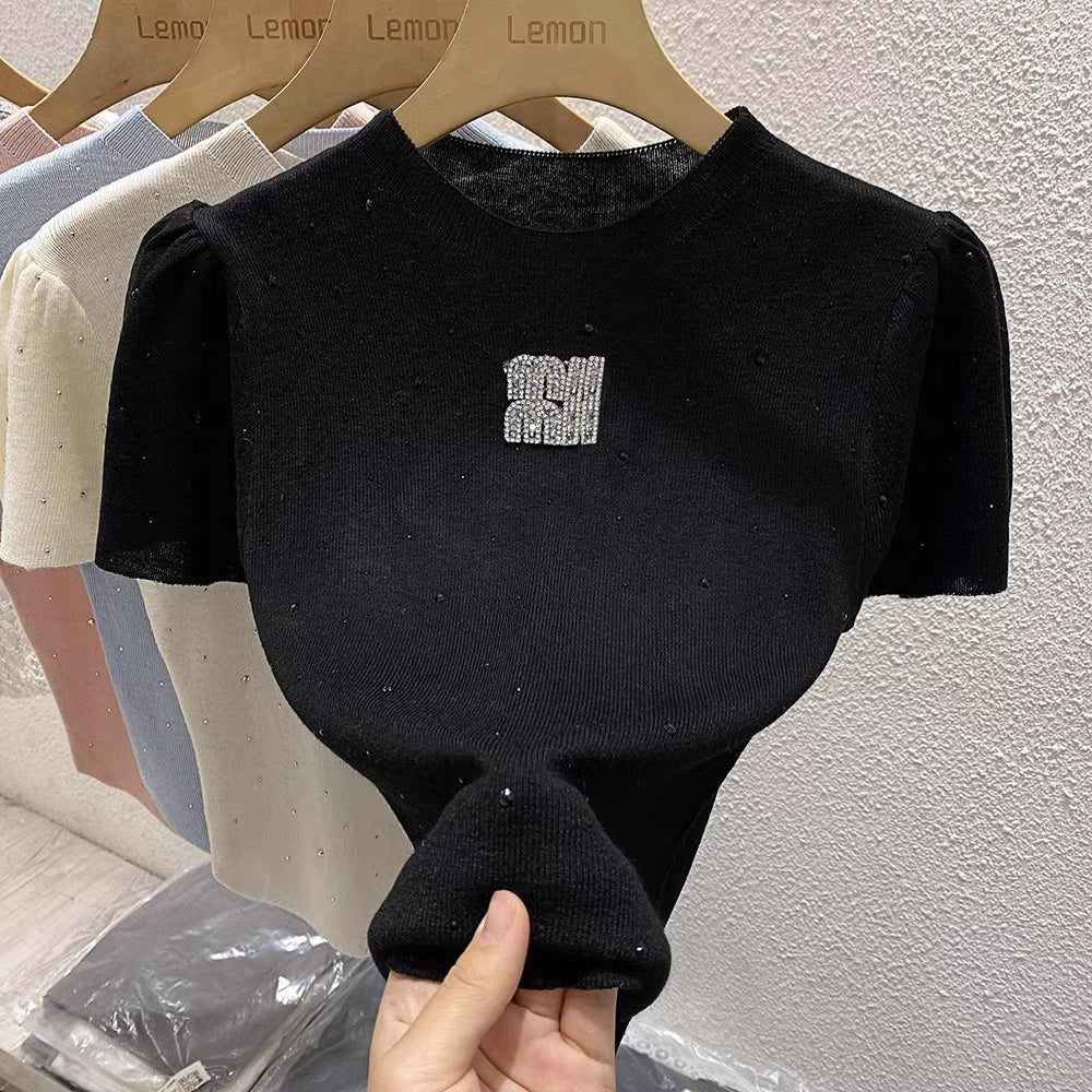 【tops】4色半袖ニットTシャツF7867