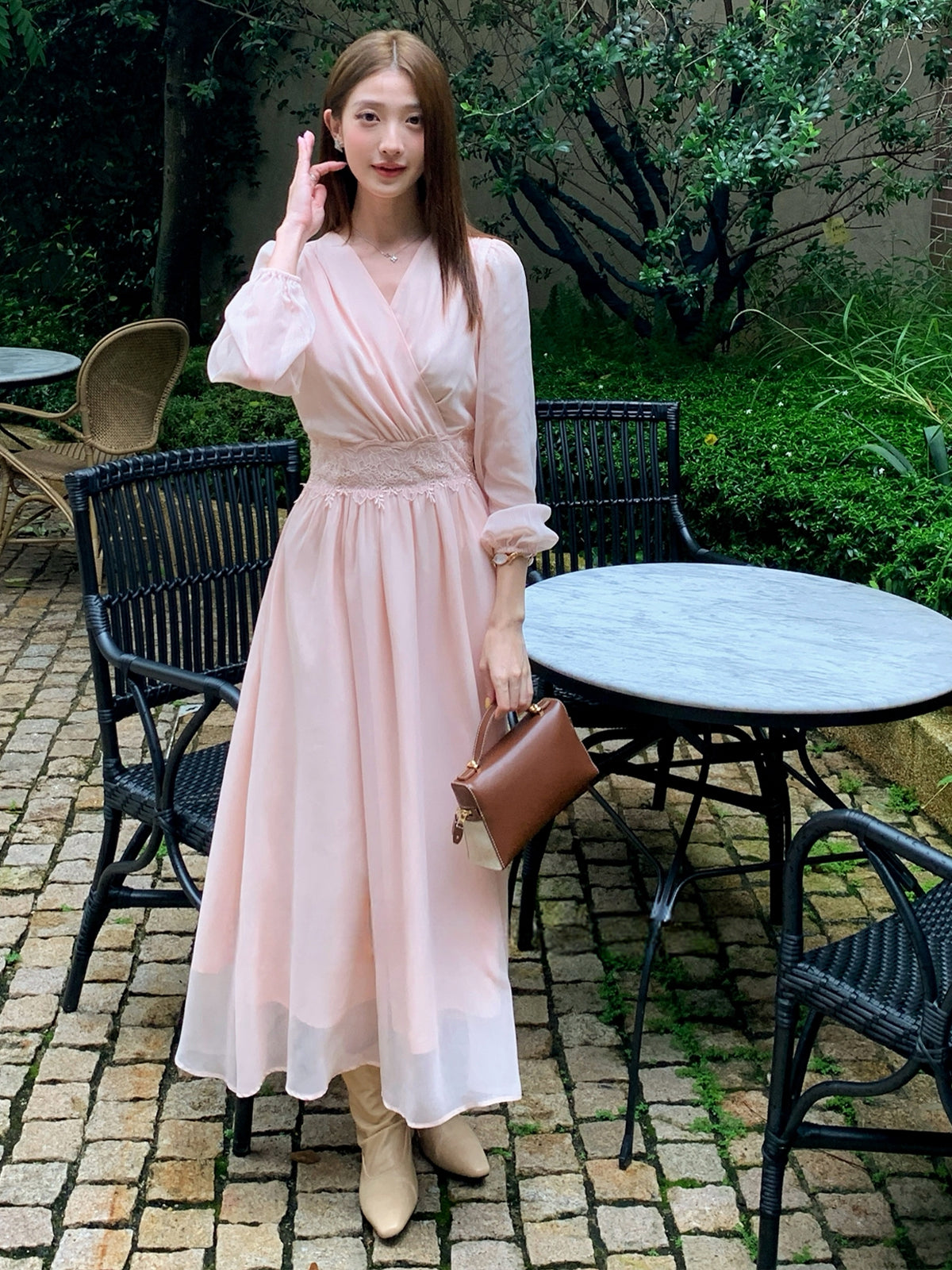 【dress】レースドッキングロングワンピース Q8932