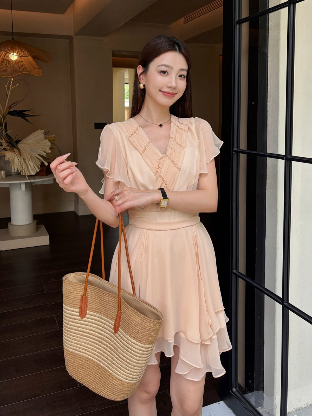 【dress】フラッタースリーブワンピース Q8705