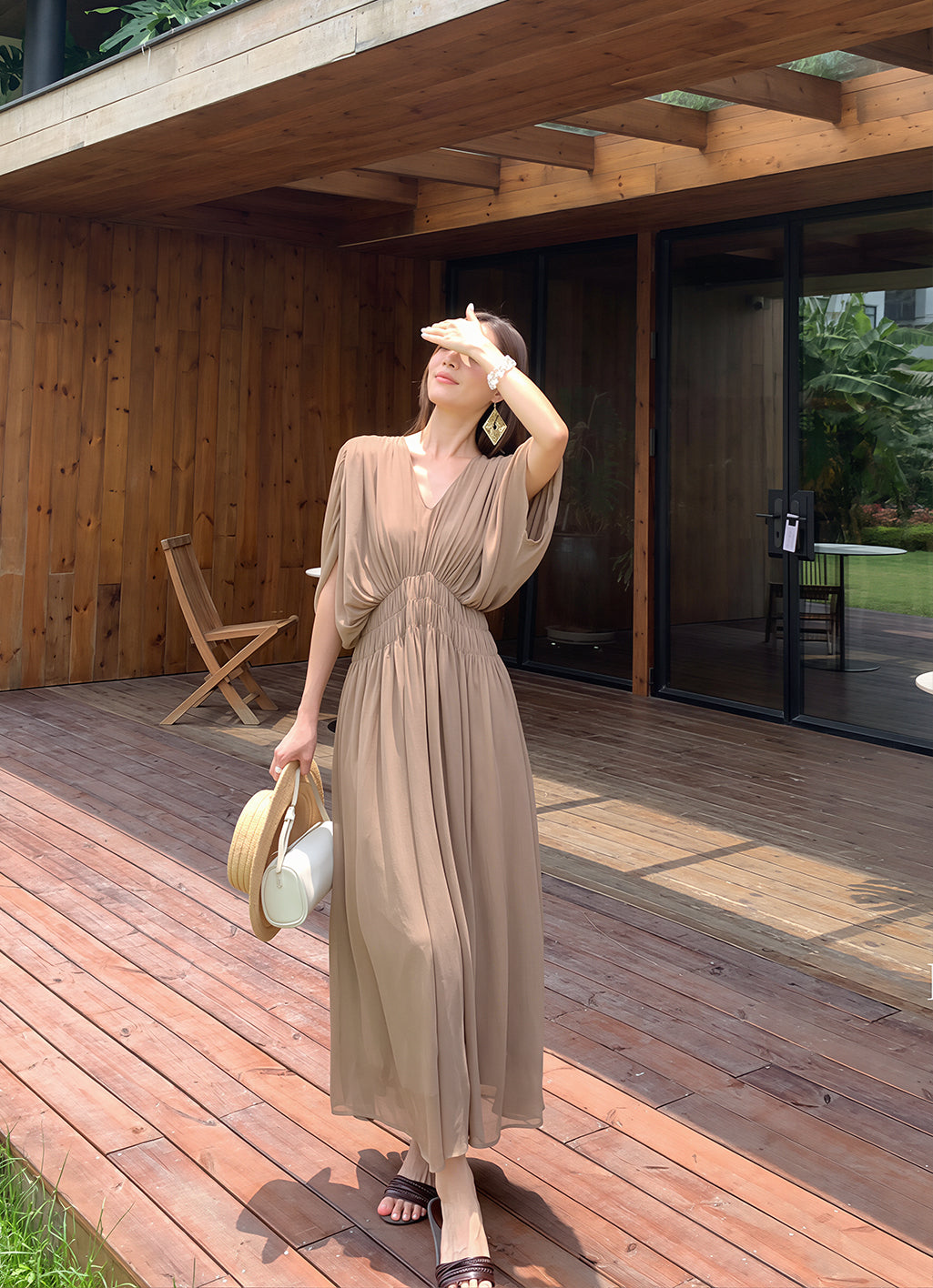 【dress】Vネックロングワンピース Q8756