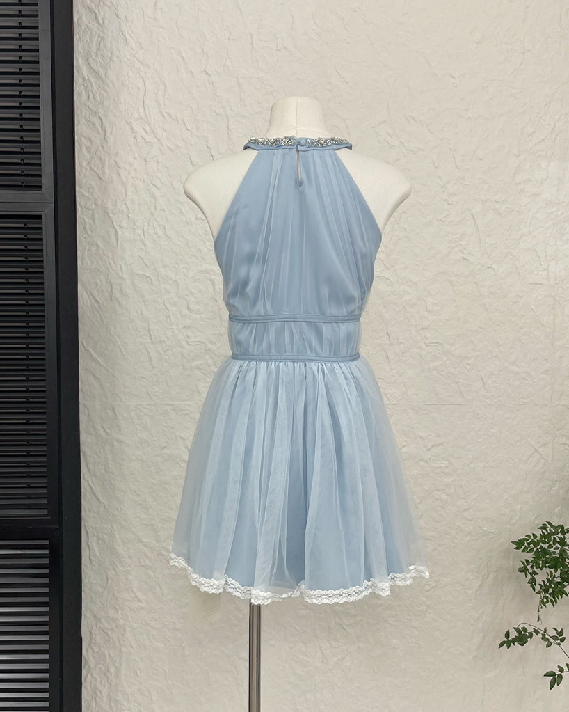 【dress】ラインストーン付きレースドッキングワンピース Q8935