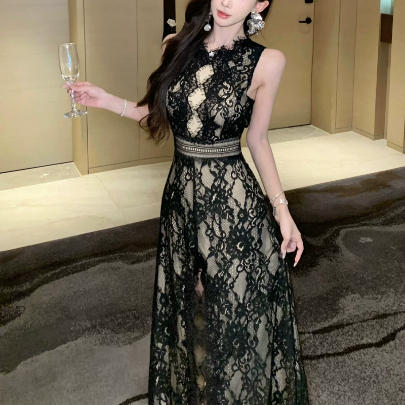 【dress】バックオープンスリットレースワンピース　M32516