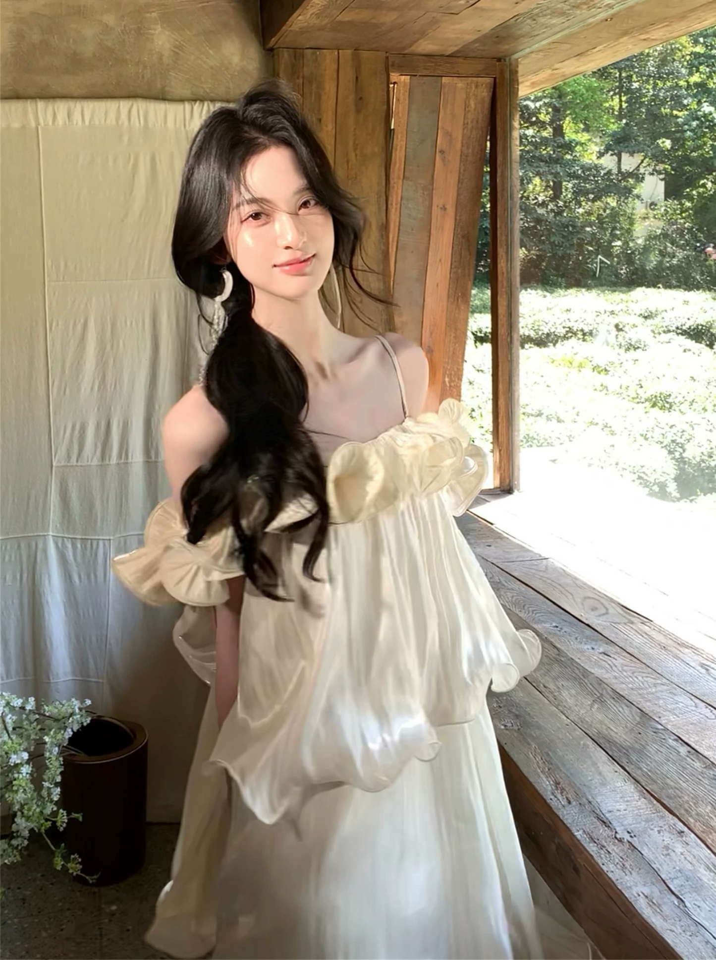 【dress】ギャザーフリルロングキャミワンピース Q8553