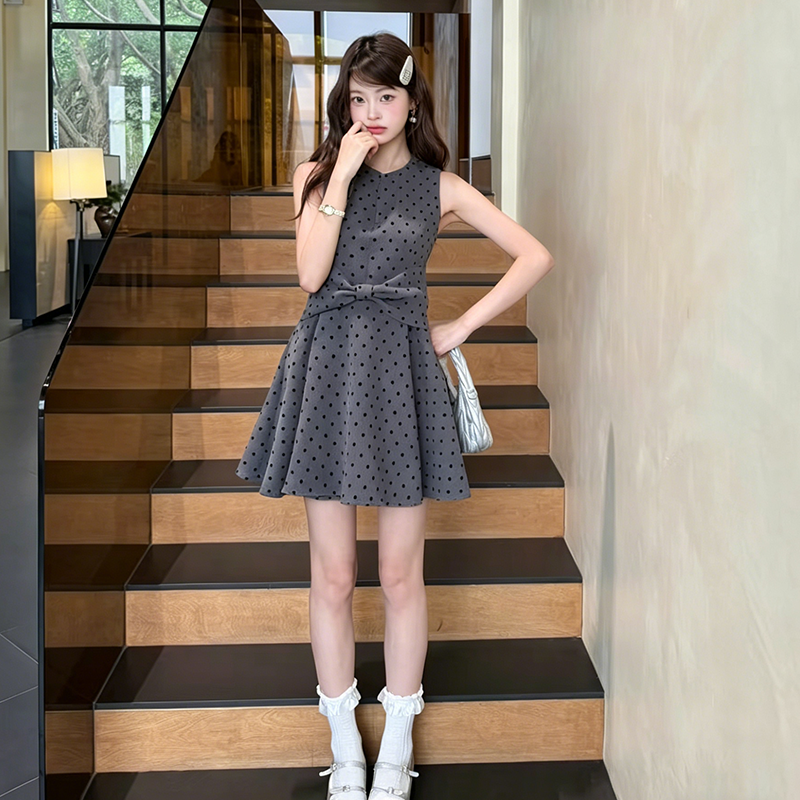 【dress】リボンドット柄ミニワンピース　N3586