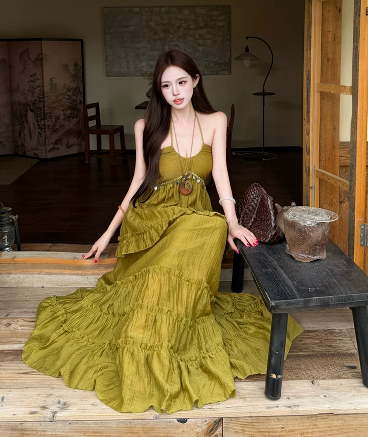 【dress】ホルターネックロングワンピース Q8534