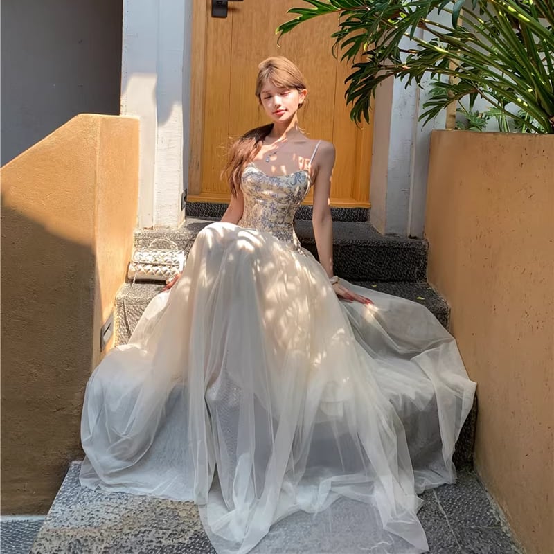 【dress】チュールドッキング花柄キャミワンピース Q8398