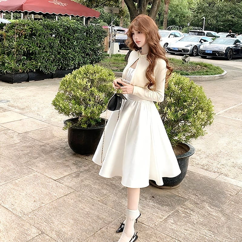 【dress】リボン付きノースリーブフレアワンピース Q7989