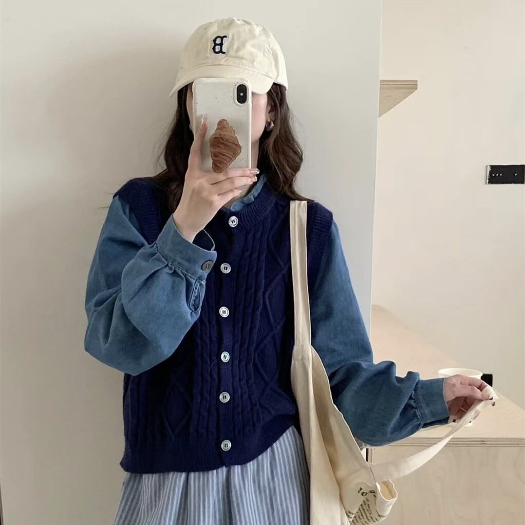 【outer】デニム切り替えニットカーデ　M25937