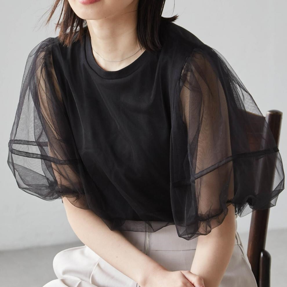 【tops】チュールコンビTシャツ　M30196