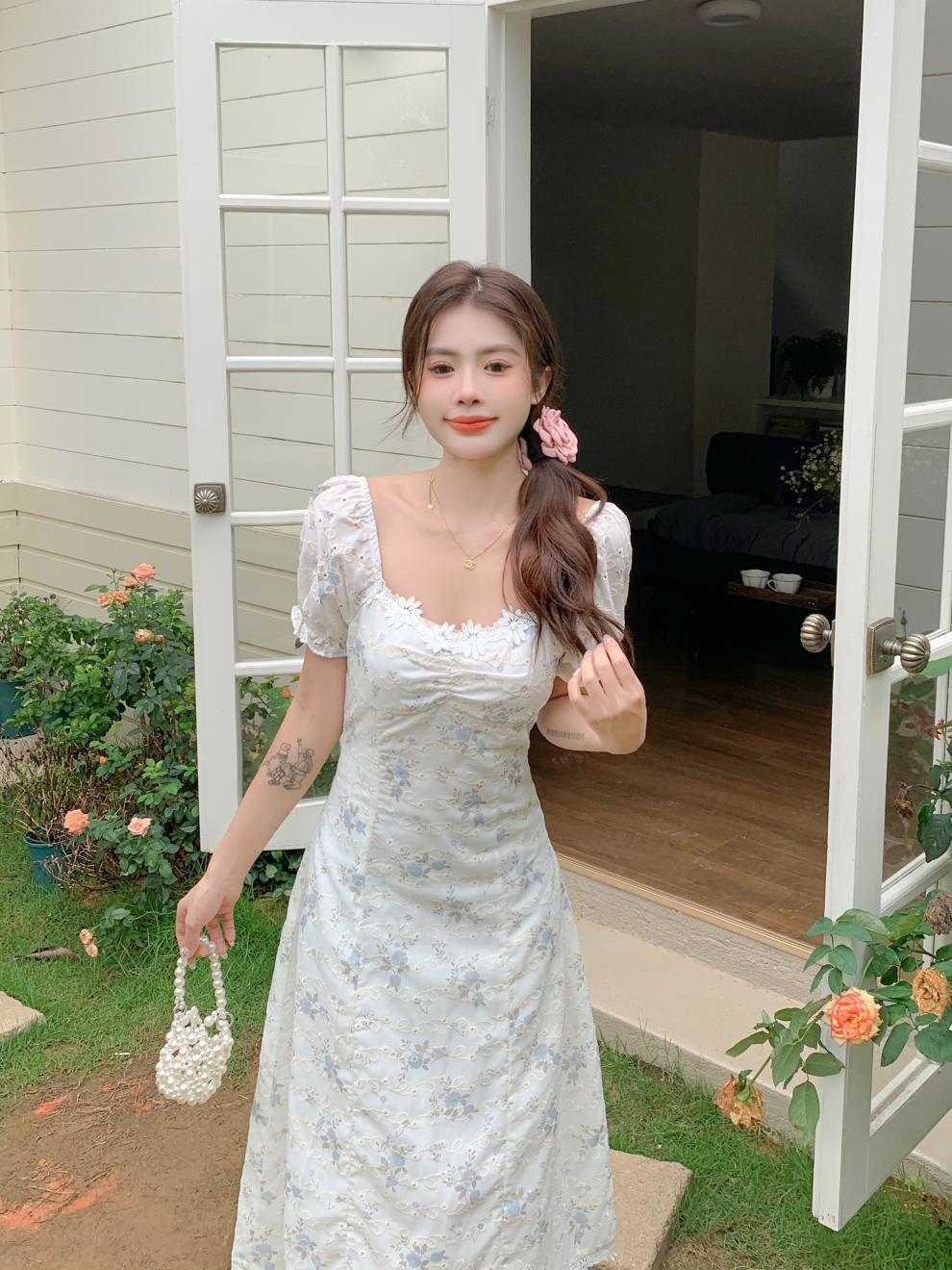 【dress】スウィートスクエアネック花柄ワンピースG21518