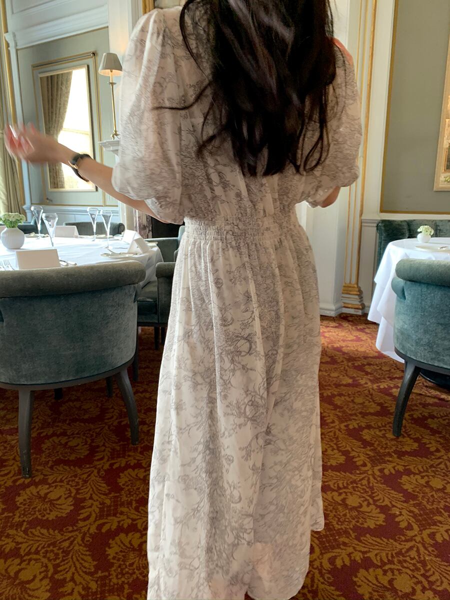 【dress】Vネック花柄シフォンワンピース G20747