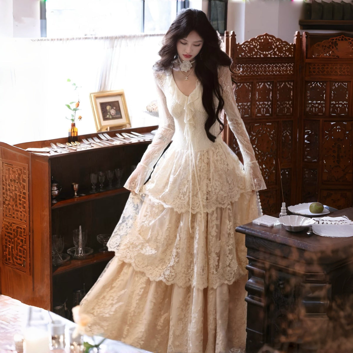【dress】ティアードレースワンピース　N3470